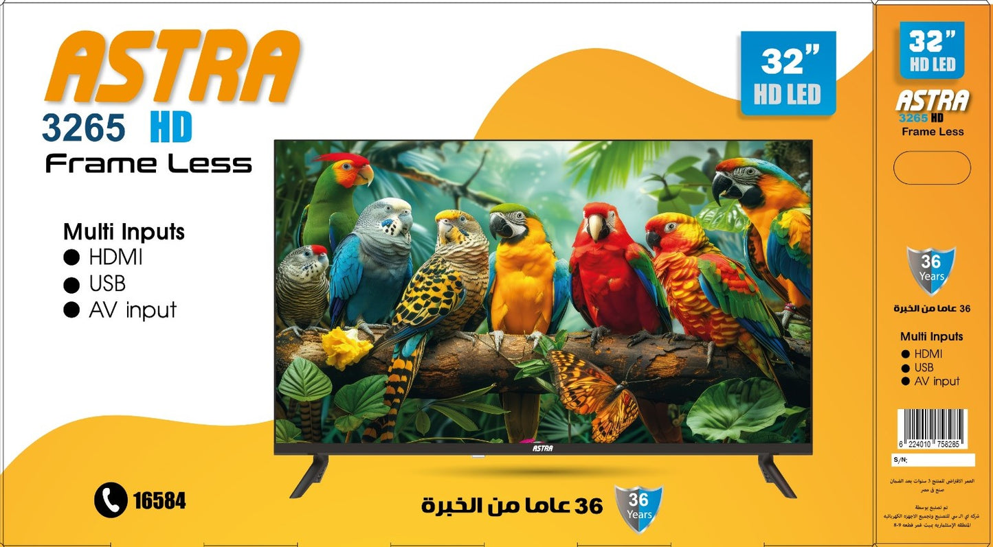ASTRA LED TV 32", AV, HDMI, USB, Normal,Frameless, Model 3265