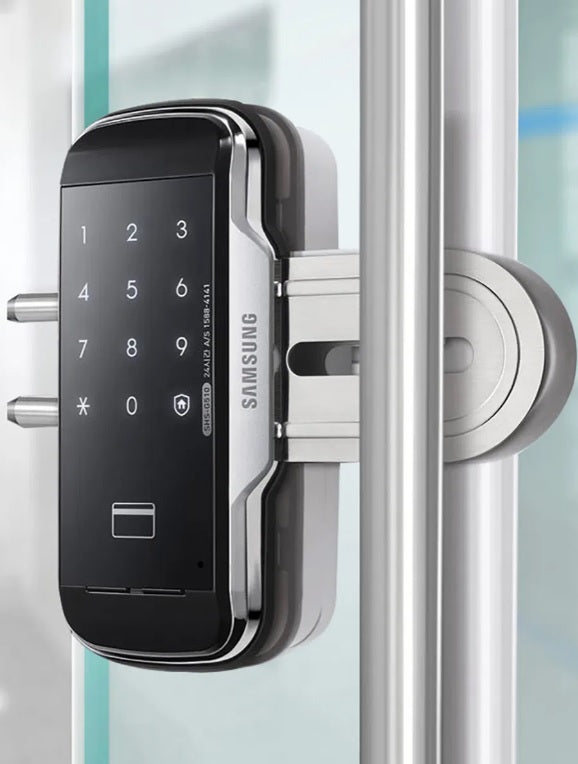 Samsung SHS‑G517 Smart Glass Door Lock – Keyless Push/Pull with PIN & RFID