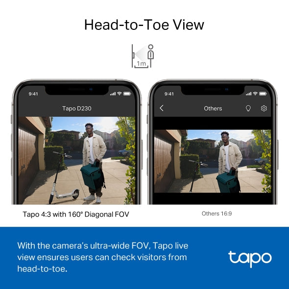 Tapo D230S - Smart Battery-Powered Video Doorbell with 2K Camera & AI Detection