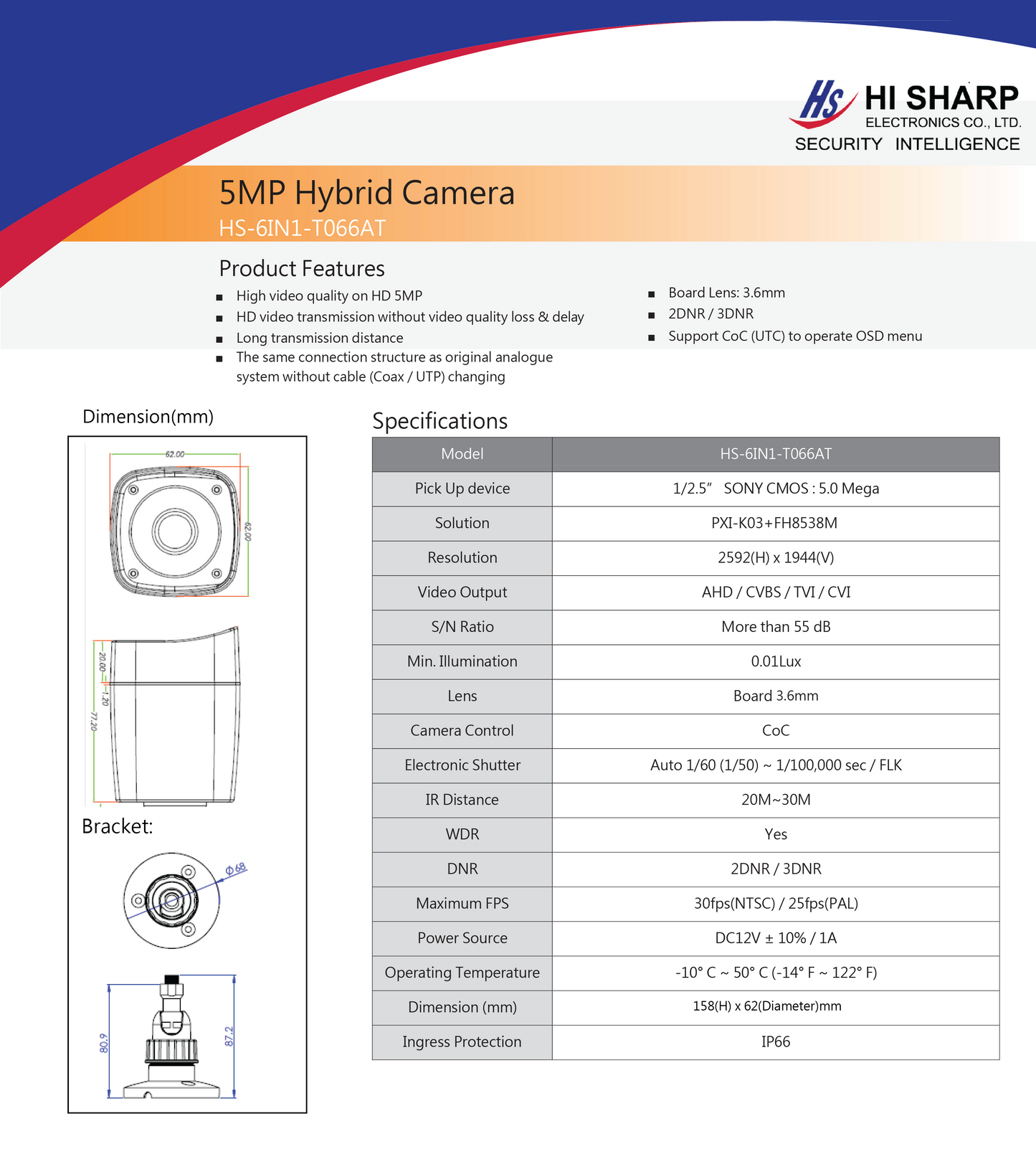 Hi Sharp, HS-T066AT, Security Camera