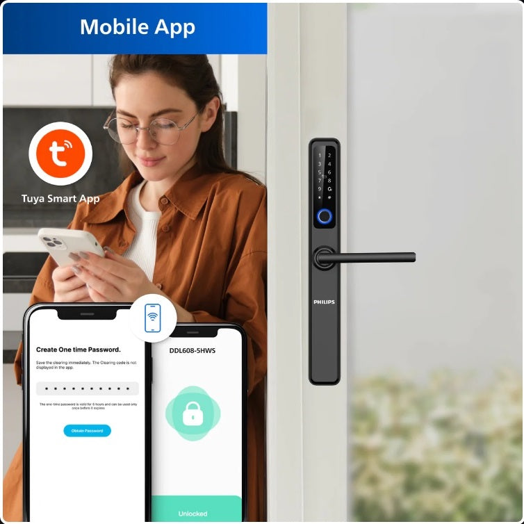Philips DDL608‑5HWS Slim Smart Door Lock (Fingerprint + PIN + RFID + Wi‑Fi Control)