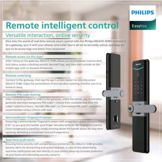 Philips DDL610‑5HBS Smart Lever Door Lock (Fingerprint + PIN + RFID + App Control)