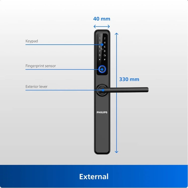 Philips DDL608‑5HWS Slim Smart Door Lock (Fingerprint + PIN + RFID + Wi‑Fi Control)