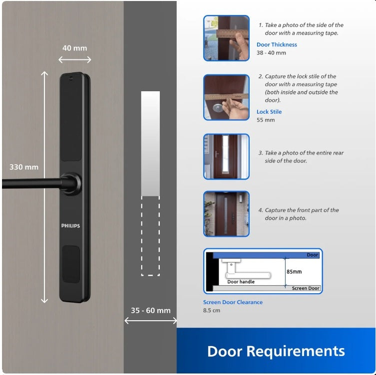 Philips DDL608‑5HWS Slim Smart Door Lock (Fingerprint + PIN + RFID + Wi‑Fi Control)
