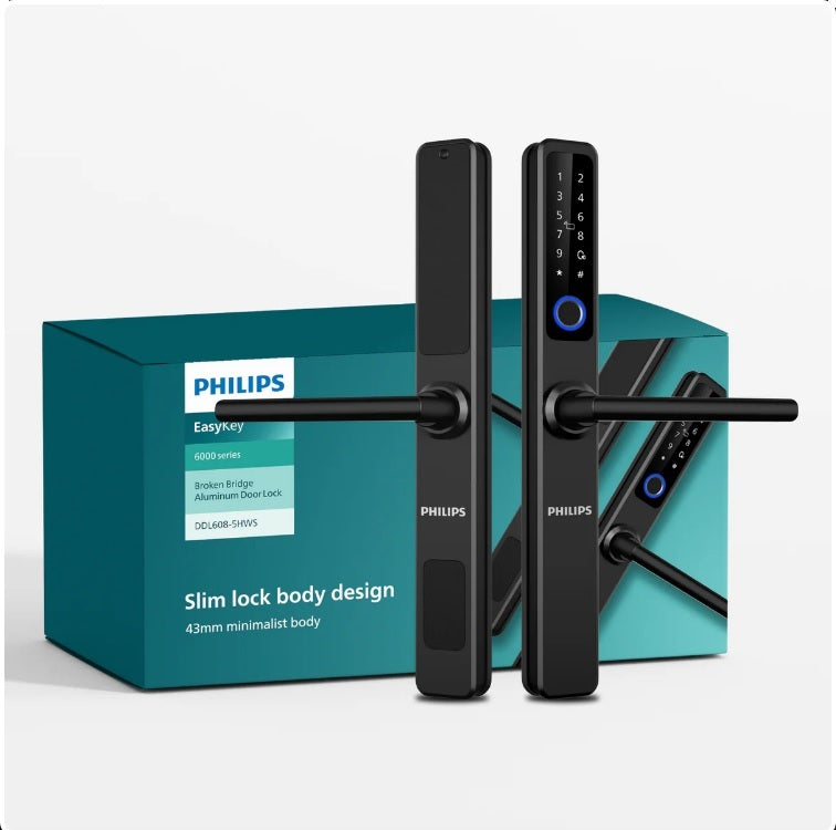 Philips DDL608‑5HWS Slim Smart Door Lock (Fingerprint + PIN + RFID + Wi‑Fi Control)